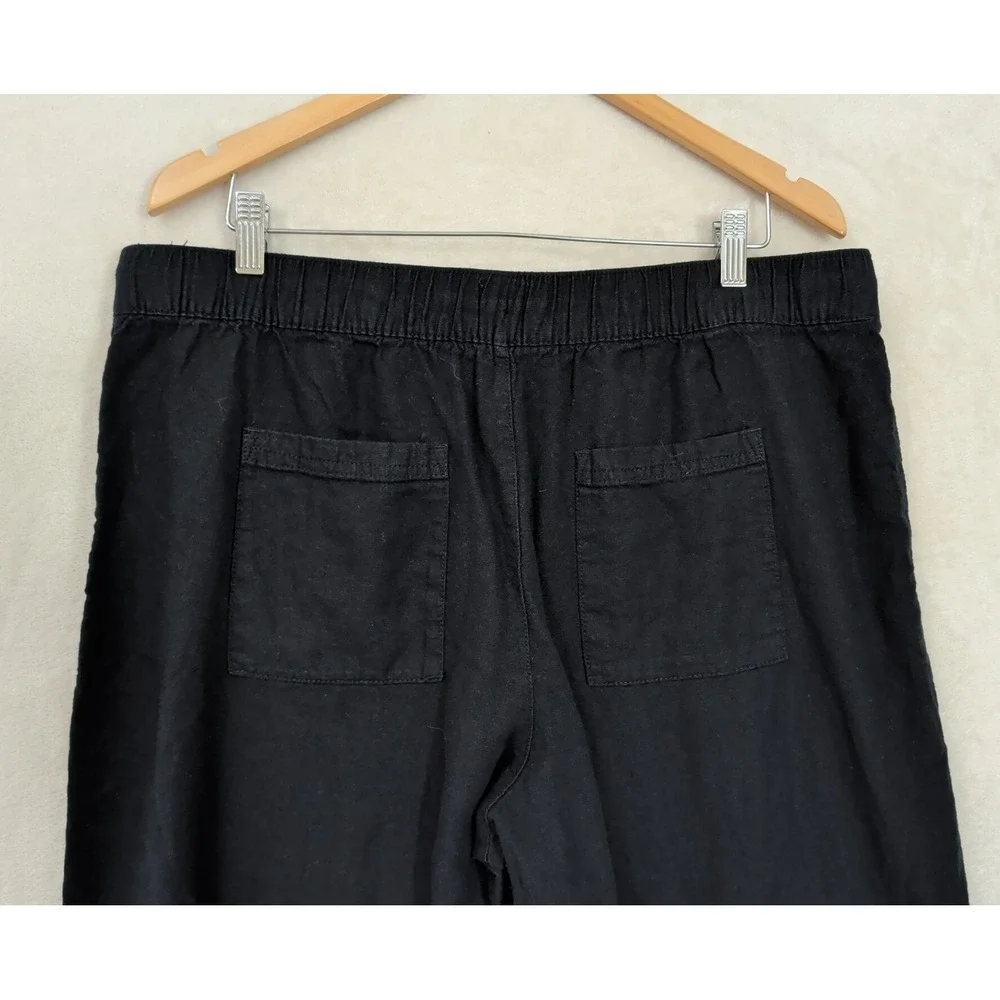 Gap Wide Leg Pants Womens XL‎ Black Linen Blend Pull On Business Casual Beach